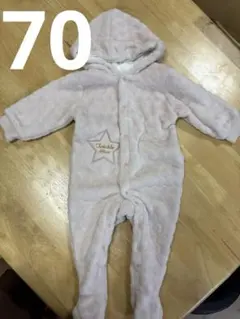 フード付き　足付き　ロンパース 薄いピンク 70 あったか　冬用　カバーオール