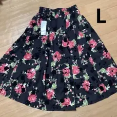 フレアスカート 薔薇の花柄 ひざ丈 未使用品