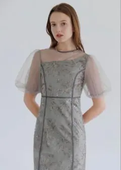 LEJA アシンメトリーシアー花柄ワンピースドレス 結婚式 レディース