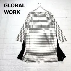 グローバルワーク 薄手 ニット ワンピース ボーダー サイド レース カット M