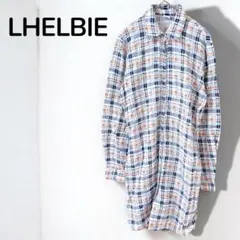 【レルビエLHELBIE】チェック柄長袖シャツワンピース　チュニック　ウエスト紐