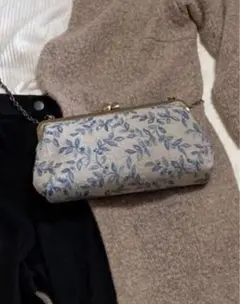 がま口ショルダーバッグ　刺繍布