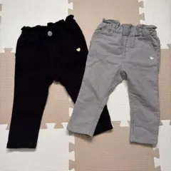 ハート型ポケット付きパンツ 90サイズ 黒 グレー　2本セット　裏起毛