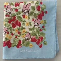 マイメロディ　ローラアシュレイ　ハンカチ　バンダナ　ランチクロス　いちご　水色のサムネイル