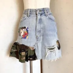 ビンテージ 古着 リメイク ミニスカート ミッキー ミニー デニム リーバイス