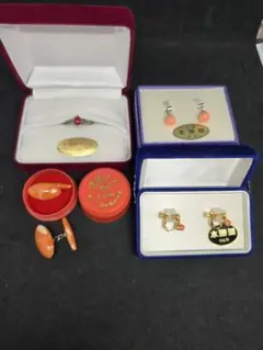 珊瑚 花サンゴ 本珊瑚 アクセサリーセット 指輪 イヤリング カフス