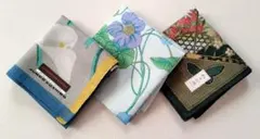 JUNKO KOSHINO タイシルク 花柄ハンカチ まとめ売り 3枚セット