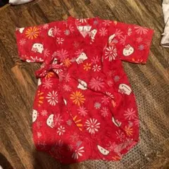 baiya サンリオ 赤 キティ 甚平 祭り 夏 女子 花火 半袖 ロンパース