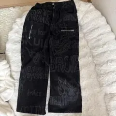 ROMWE ブラック プリントデニムパンツ S