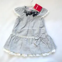 新品★ミキハウス ワンピース 90 チェック リボン レース MIKIHOUSE