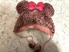 ディズニー　ファンキャップ　ミニーマウス　ヒョウ柄　フリース帽子
