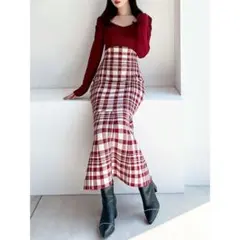 RESEXXY ショルダーオープンマーメイドニットワンピース （レッド）