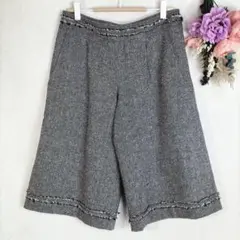 日本製　キュロットパンツ　フリンジ　ハーフパンツ　L　裏地　霜降り　グレー