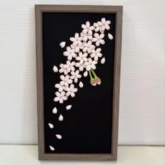 ちりめん細工　桜　ハンドメイド　 木目調額　スタンド式