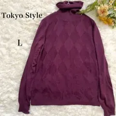 カシミヤニットセーター シルク混 タートルネック L パープル 東京スタイル 紫