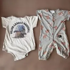 【2点セット】MLB メジャーリーグ ＆ futafuta くま柄 ロンパース