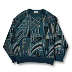 値下げ【VINTAGE】90s 総柄 アート ビンテージニット オールド 古着