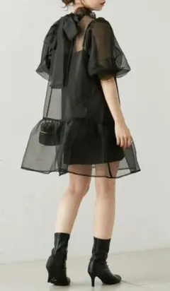 SALON by Chico オーガンジーミニワンピース ブラック