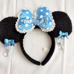 ミニー　カチューシャ 水玉　水色　イヤリングディズニーリゾート