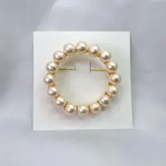 No.50 ハンドメイド　コットンパール　サークルブローチ