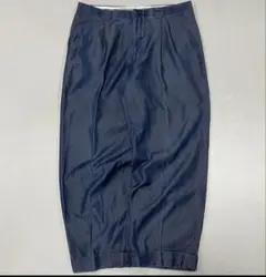 80s バギースラックス　レーヨン　ツータック　極太　光沢　デニムスラックス　紺