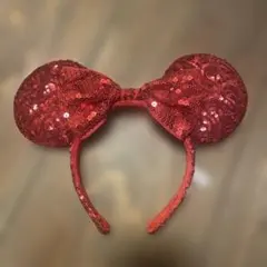 ミニーちゃん　カチューシャ　スパンコール　赤