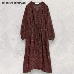 テチチ テラス 花柄 ロングワンピース 茶 M レトロ 透け感あり 羽織
