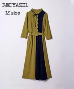 レディアゼル　スカラップデザインカラーブロックプリーツワンピース M