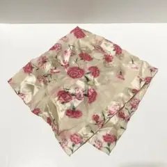 スカーフ 花柄 カーネーション 総柄 正方形 UVケア 冷房対策 ピンク レトロ