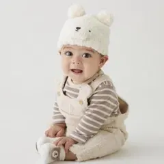 新品同様 petit main もこもこくまサロペット 70