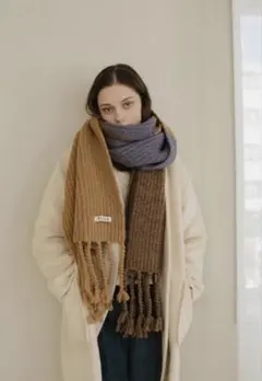 トライカラーニットマフラー　BROWN