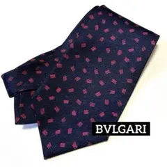 ◆BVLGARI ブルガリ ネクタイ 総柄 ダークネイビー シルク100%