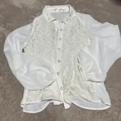 ホワイト レースシャツ バルーンスリーブ