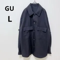 ジーユー 黒 ボタン付きシャツ ドライオーバーサイズ CPOシャツ ジャケット