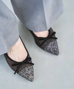 最終【美品】ルタロン ポインテッドトゥキャップチュールバレエ 23cm ネイビー