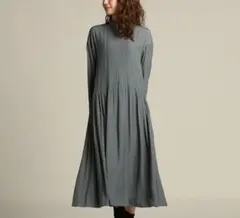 T105 ロートレアモン ピンタックギャザーワンピース くすみグリーン 38 M