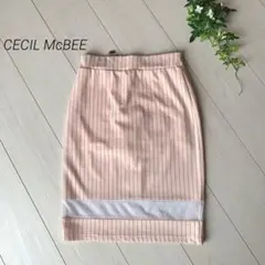 ☆CECIL McBEEタイト膝上丈スカート ストライプ柄 裾メッシュ入り M☆