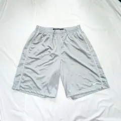 【NIKE】90s~ロゴ刺繍ワイドハーフパンツ・バスパン　シルバー　ストライプ系