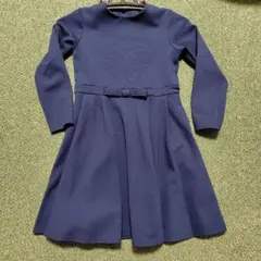 ネイビー 長袖 フレア ワンピース