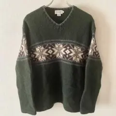J.Crew フェアアイル柄　 Vネック　ウールセーター S ダークグリーン