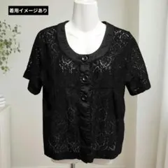 総レース 半袖カーディガン ブラック L レトロ フェミニン シアーのサムネイル