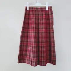 【YORKLAND】ヨークランド　赤タータンチェックプリーツスカート