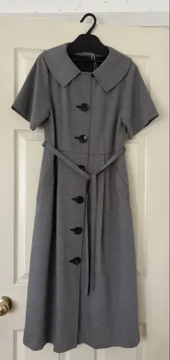 sutseso ワンピース グレー 千鳥格子 ベルト付き きれいめ ワールド