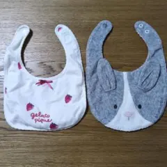 【訳あり】gelato pique いちご柄 うさぎ スタイ・よだれかけ2点