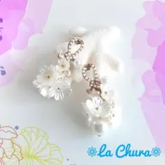 №1136❇️ゴールド ホワイトフラワー＆パール☆ピアス