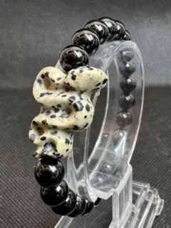 C52 ［巳年］斑石ヘビ 黒曜石 天然石ブレスレット パワーストーン