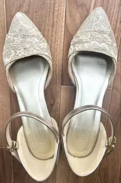 レースパンプス ゴールド 24cm アンクルストラップ付き 結婚式 パーティ