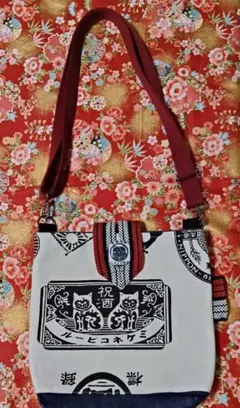 ハンドメイド　ショルダーバッグ　和柄　日本　大阪　猫