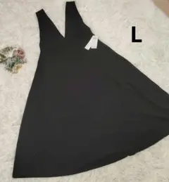 KURICA　ブラック　 Vネック ノースリーブ ロングワンピース　L