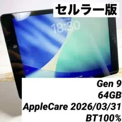 アップルケア有りiPad 第9世代 セルラー 64GB BT100% 美品